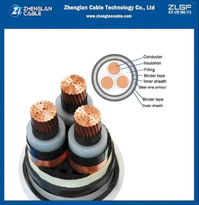 Cable de energía blindado subterráneo Cables de acero aislamiento blindado xlpe 8.7/15kv YJV32 3x150mm2 IEC 60502-2