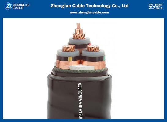 3 cable eléctrico medio del alambre de cobre de los cables de transmisión del voltaje de la base CU/XLPE/STA/PVC acorazado